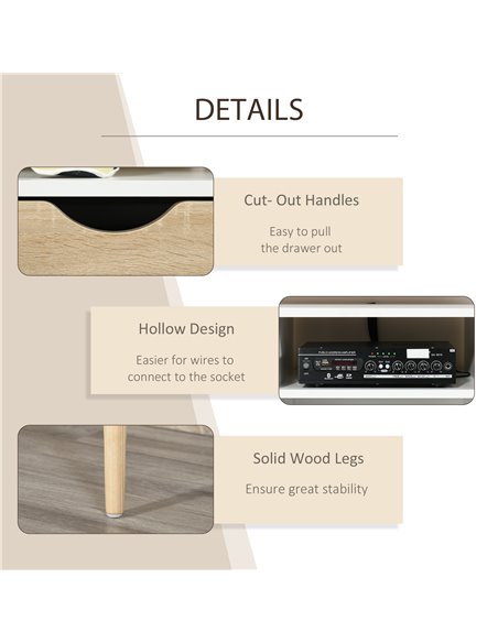 Homcom 1170mm Multi-Storage TV Stand with Wood Legs, White & Oak Effect - pic 17739 | FastDaddyshop
