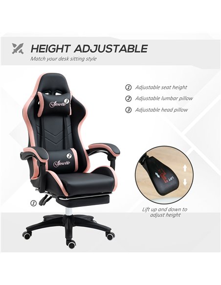 Vinsetto Computer Gaming Chair, PU Leather Office Desk Chair with Footrest, Swivel Wheels, 135° Reclining Back, Lumbar Support,  - pic 177399 | FastDaddyshop