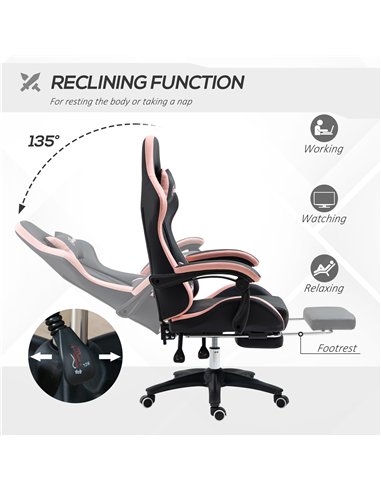 Vinsetto Computer Gaming Chair, PU Leather Office Desk Chair with Footrest, Swivel Wheels, 135° Reclining Back, Lumbar Support, 