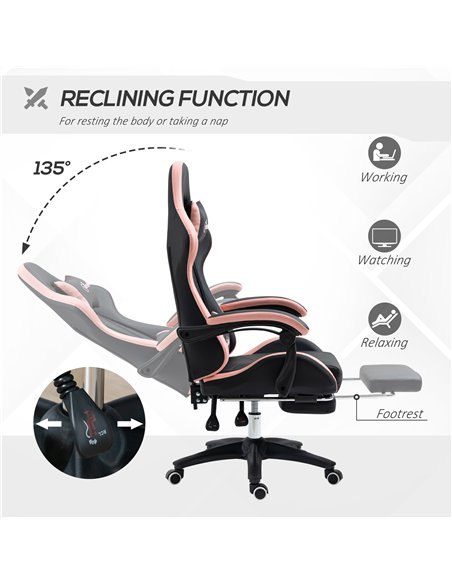 Vinsetto Computer Gaming Chair, PU Leather Office Desk Chair with Footrest, Swivel Wheels, 135° Reclining Back, Lumbar Support,  - pic 177400 | FastDaddyshop