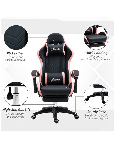 Vinsetto Computer Gaming Chair, PU Leather Office Desk Chair with Footrest, Swivel Wheels, 135° Reclining Back, Lumbar Support,  - pic 177402 | FastDaddyshop