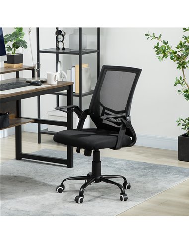 Vinsetto Mesh Office Chair, Computer Desk Chair with Flip-up Armrests, Lumbar Back Support and Swivel Wheels, Black