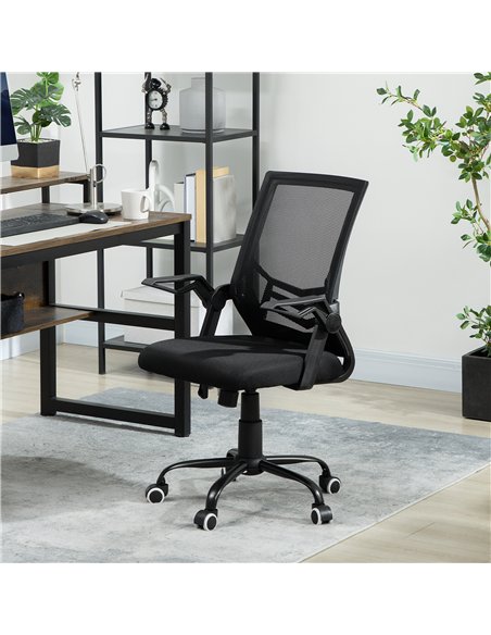 Vinsetto Mesh Office Chair, Computer Desk Chair with Flip-up Armrests, Lumbar Back Support and Swivel Wheels, Black - pic 177406 | FastDaddyshop