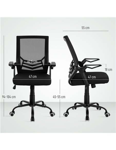 Vinsetto Mesh Office Chair, Computer Desk Chair with Flip-up Armrests, Lumbar Back Support and Swivel Wheels, Black - pic 177407 | FastDaddyshop