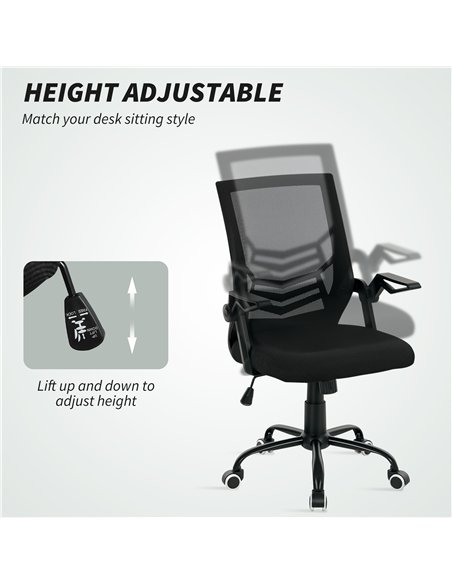Vinsetto Mesh Office Chair, Computer Desk Chair with Flip-up Armrests, Lumbar Back Support and Swivel Wheels, Black - pic 177408 | FastDaddyshop