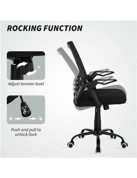 Vinsetto Mesh Office Chair, Computer Desk Chair with Flip-up Armrests, Lumbar Back Support and Swivel Wheels, Black - pic 177409 | FastDaddyshop