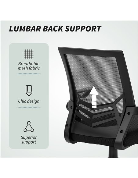Vinsetto Mesh Office Chair, Computer Desk Chair with Flip-up Armrests, Lumbar Back Support and Swivel Wheels, Black - pic 177410 | FastDaddyshop