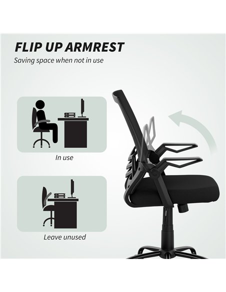 Vinsetto Mesh Office Chair, Computer Desk Chair with Flip-up Armrests, Lumbar Back Support and Swivel Wheels, Black - pic 177411 | FastDaddyshop