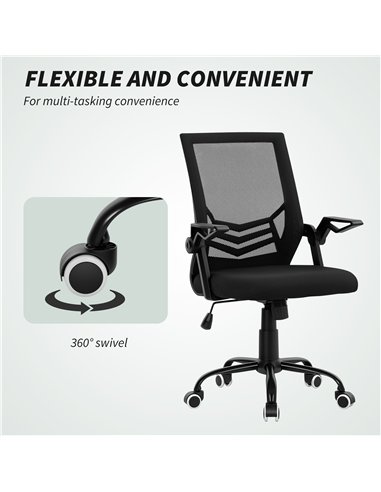 Vinsetto Mesh Office Chair, Computer Desk Chair with Flip-up Armrests, Lumbar Back Support and Swivel Wheels, Black