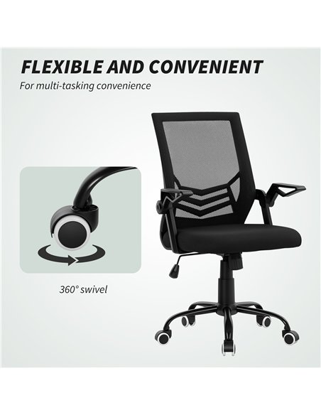 Vinsetto Mesh Office Chair, Computer Desk Chair with Flip-up Armrests, Lumbar Back Support and Swivel Wheels, Black - pic 177412 | FastDaddyshop