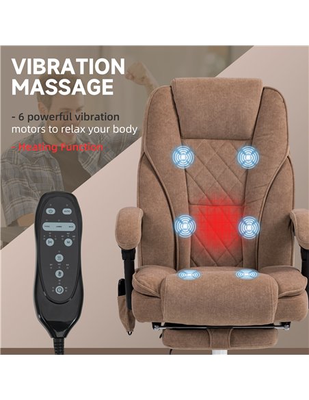 Vinsetto Massage Office Chair, Heated Reclining Computer Chair with Adjustable Height and Footrest, Brown - pic 177417 | FastDaddyshop