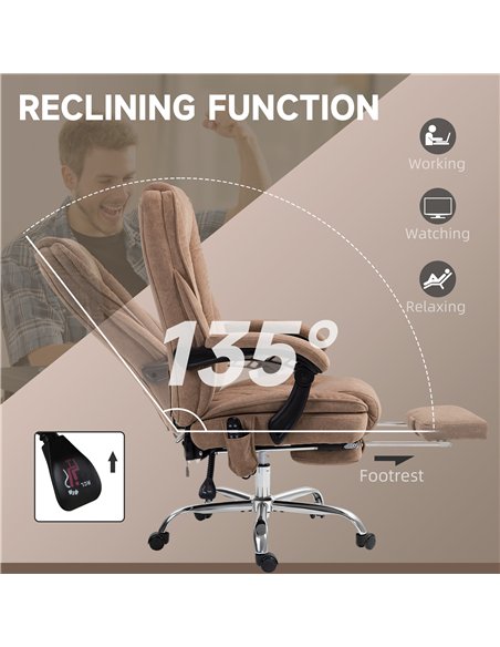 Vinsetto Massage Office Chair, Heated Reclining Computer Chair with Adjustable Height and Footrest, Brown - pic 177419 | FastDaddyshop