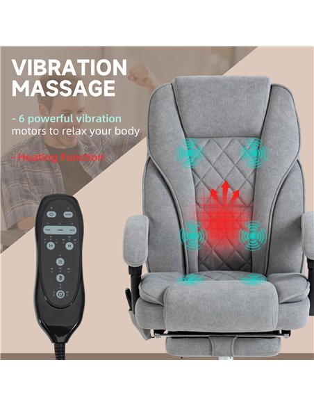 Vinsetto Massage Office Chair, Heated Reclining Computer Chair with Adjustable Height and Footrest, Grey - pic 177426 | FastDaddyshop