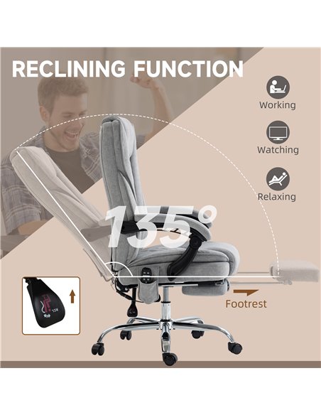 Vinsetto Massage Office Chair, Heated Reclining Computer Chair with Adjustable Height and Footrest, Grey - pic 177428 | FastDaddyshop