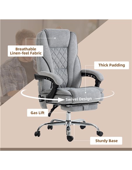 Vinsetto Massage Office Chair, Heated Reclining Computer Chair with Adjustable Height and Footrest, Grey - pic 177429 | FastDaddyshop