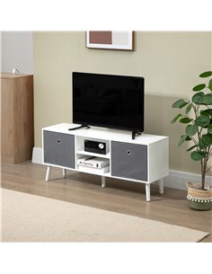 Homcom 1100mm Fabric Drawer TV Stand with Shelves, White & Grey 2