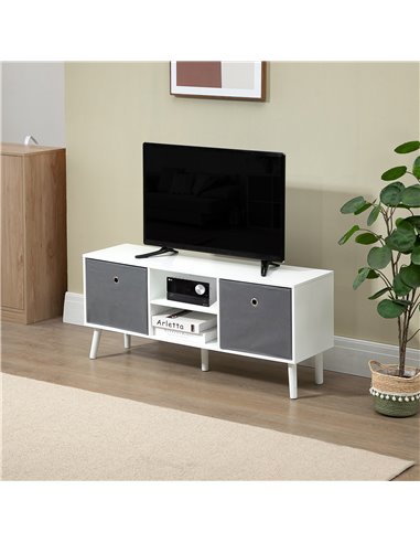 Homcom 1100mm Fabric Drawer TV Stand with Shelves, White & Grey