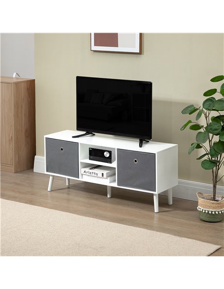 Homcom 1100mm Fabric Drawer TV Stand with Shelves, White & Grey - pic 17743 | FastDaddyshop