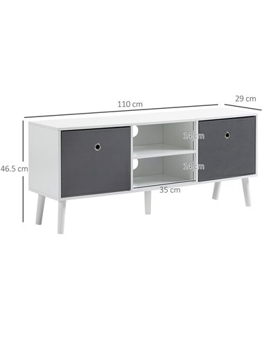 Homcom 1100mm Fabric Drawer TV Stand with Shelves, White & Grey