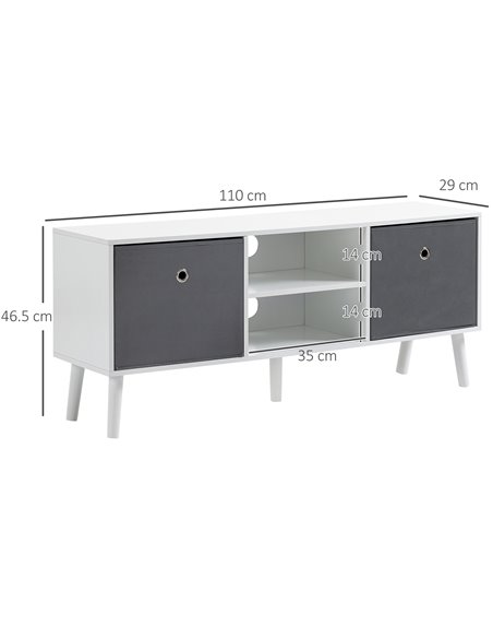 Homcom 1100mm Fabric Drawer TV Stand with Shelves, White & Grey - pic 17744 | FastDaddyshop