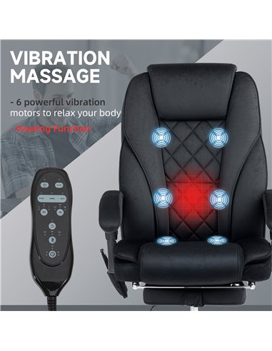 Vinsetto Heated Reclining Massaging Office Desk Chair with Footrest Massage Black