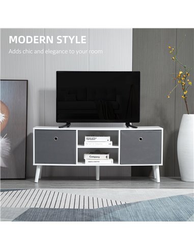 Homcom 1100mm Fabric Drawer TV Stand with Shelves, White & Grey