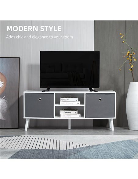 Homcom 1100mm Fabric Drawer TV Stand with Shelves, White & Grey - pic 17745 | FastDaddyshop