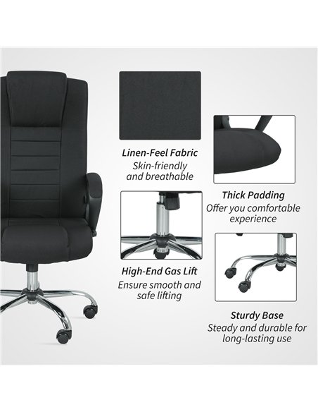 Vinsetto Linen-Look Swivel Office Chair - Black - pic 177454 | FastDaddyshop