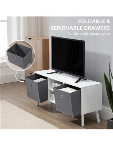 Homcom 1100mm Fabric Drawer TV Stand with Shelves, White & Grey