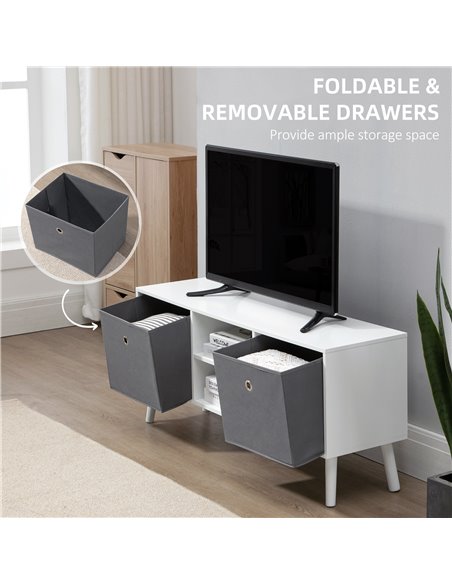 Homcom 1100mm Fabric Drawer TV Stand with Shelves, White & Grey - pic 17746 | FastDaddyshop