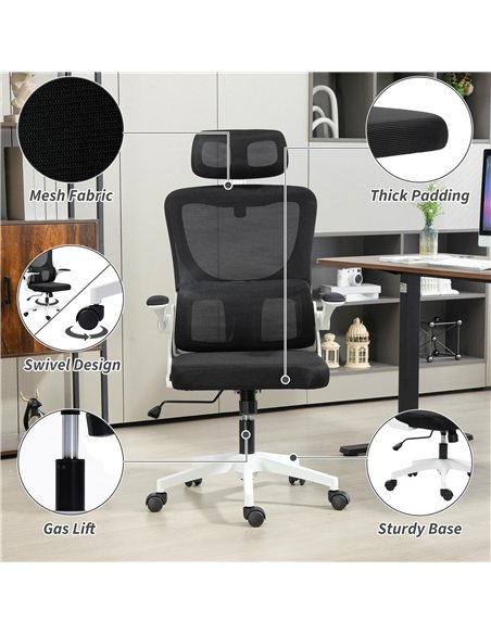 Vinsetto Ergonomic Office Chair, High Back Mesh Computer Desk Chair with Adjustable Headrest and Lumbar Support, Rotatable Armre - pic 177466 | FastDaddyshop