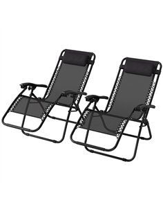 Outsunny Zero Gravity Chair Set of 2, Metal Frame Texteline Armchair Outdoor Folding and Reclining Sun Lounger with Head Pillow 