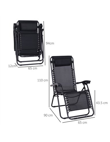 Outsunny Zero Gravity Chair Set of 2, Metal Frame Texteline Armchair Outdoor Folding and Reclining Sun Lounger with Head Pillow 