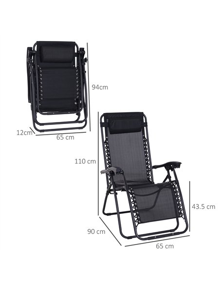 Outsunny Zero Gravity Chair Set of 2, Metal Frame Texteline Armchair Outdoor Folding and Reclining Sun Lounger with Head Pillow  - pic 177488 | FastDaddyshop