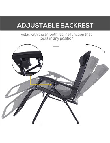Outsunny Zero Gravity Chair Set of 2, Metal Frame Texteline Armchair Outdoor Folding and Reclining Sun Lounger with Head Pillow 