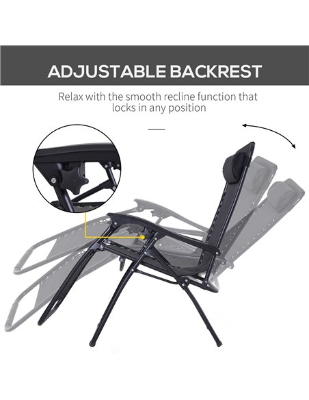Outsunny Zero Gravity Chair Set of 2, Metal Frame Texteline Armchair Outdoor Folding and Reclining Sun Lounger with Head Pillow  - pic 177489 | FastDaddyshop