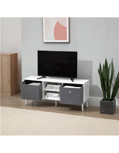 Homcom 1100mm Fabric Drawer TV Stand with Shelves, White & Grey