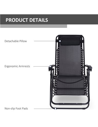 Outsunny Zero Gravity Chair Set of 2, Metal Frame Texteline Armchair Outdoor Folding and Reclining Sun Lounger with Head Pillow 
