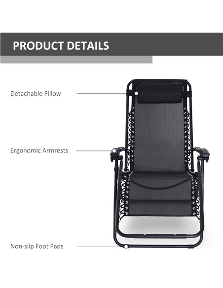 Outsunny Zero Gravity Chair Set of 2, Metal Frame Texteline Armchair Outdoor Folding and Reclining Sun Lounger with Head Pillow  - pic 177490 | FastDaddyshop