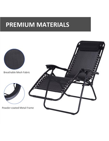 Outsunny Zero Gravity Chair Set of 2, Metal Frame Texteline Armchair Outdoor Folding and Reclining Sun Lounger with Head Pillow 