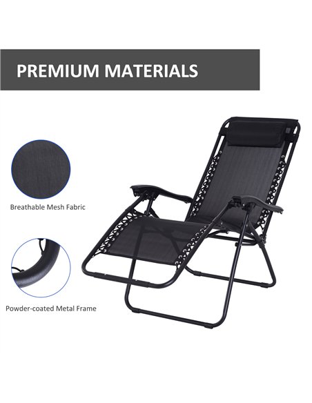 Outsunny Zero Gravity Chair Set of 2, Metal Frame Texteline Armchair Outdoor Folding and Reclining Sun Lounger with Head Pillow  - pic 177492 | FastDaddyshop