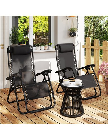 Outsunny Zero Gravity Chair Set of 2, Metal Frame Texteline Armchair Outdoor Folding and Reclining Sun Lounger with Head Pillow 