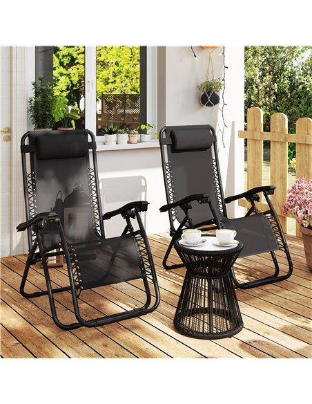 Outsunny Zero Gravity Chair Set of 2, Metal Frame Texteline Armchair Outdoor Folding and Reclining Sun Lounger with Head Pillow  - pic 177493 | FastDaddyshop