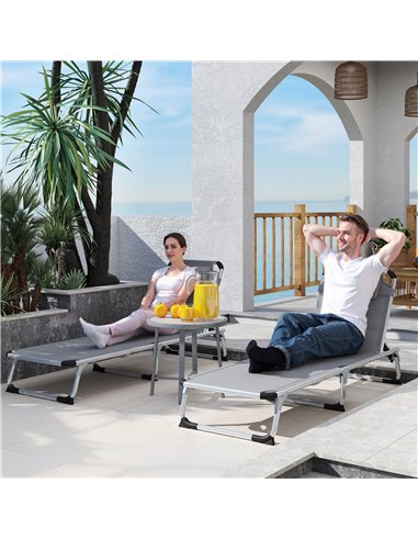 Outsunny Foldable Outdoor Sun Lounger Set of 2, Reclining Lounge Chair Camping Bed Cot with Pillow 4-Level Adjustable Back Alumi