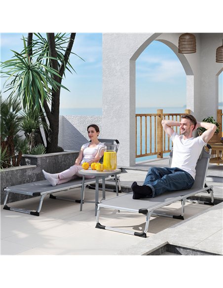 Outsunny Foldable Outdoor Sun Lounger Set of 2, Reclining Lounge Chair Camping Bed Cot with Pillow 4-Level Adjustable Back Alumi - pic 177496 | FastDaddyshop