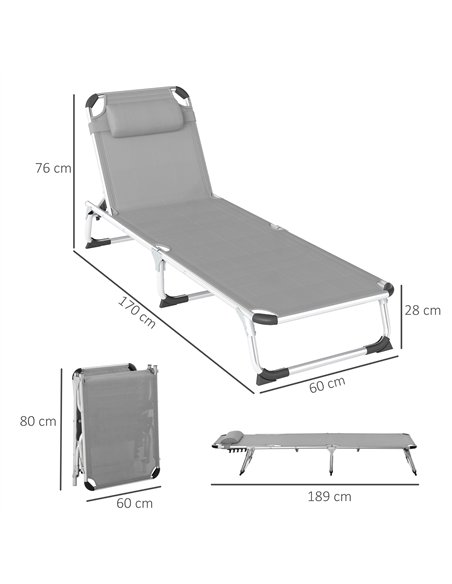 Outsunny Foldable Outdoor Sun Lounger Set of 2, Reclining Lounge Chair Camping Bed Cot with Pillow 4-Level Adjustable Back Alumi - pic 177497 | FastDaddyshop