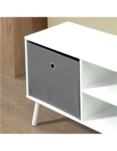 Homcom 1100mm Fabric Drawer TV Stand with Shelves, White & Grey