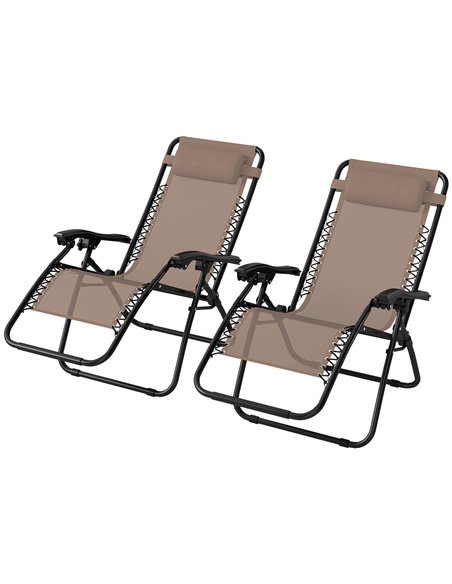 Outsunny Zero Gravity Chair Set of 2, Metal Frame Texteline Armchair Outdoor Folding and Reclining Sun Lounger with Head Pillow  - pic 177504 | FastDaddyshop