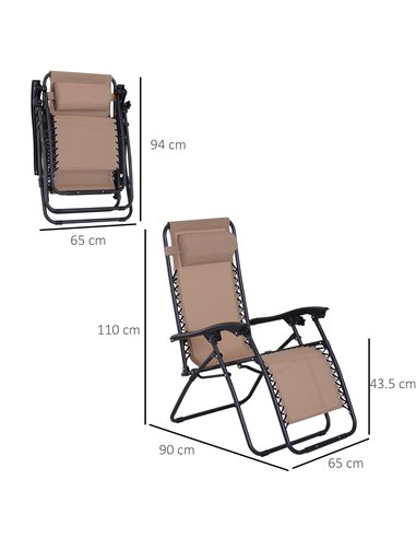Outsunny Zero Gravity Chair Set of 2, Metal Frame Texteline Armchair Outdoor Folding and Reclining Sun Lounger with Head Pillow 