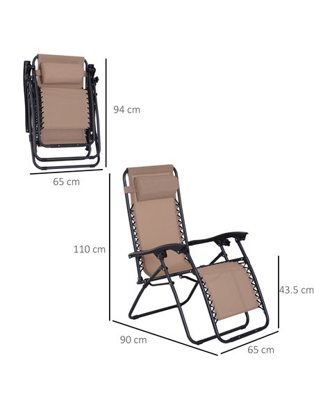 Outsunny Zero Gravity Chair Set of 2, Metal Frame Texteline Armchair Outdoor Folding and Reclining Sun Lounger with Head Pillow  - pic 177506 | FastDaddyshop